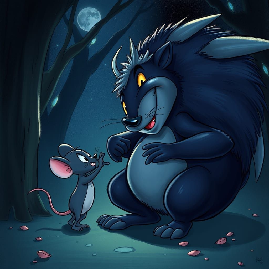 Cartoon Mouse Dances in Black Hole in Space