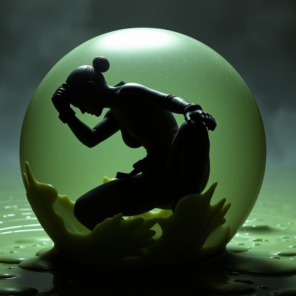 Surreal Martial Artist Silhouette in Alien Slime