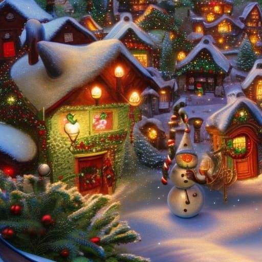 Enchanted Christmas Village with Holiday Decorations