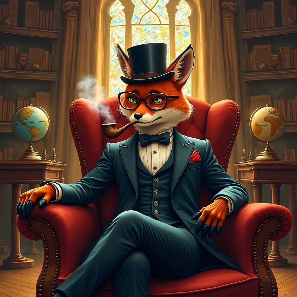 Elegant Fox in Grand Library
