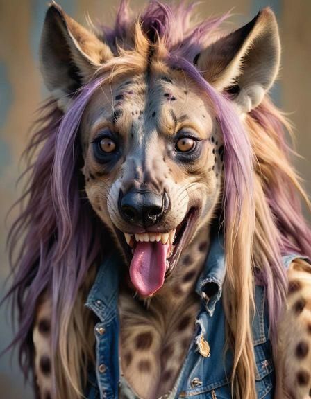Gorgeous Furry Hyena with Flowing Purple Hair