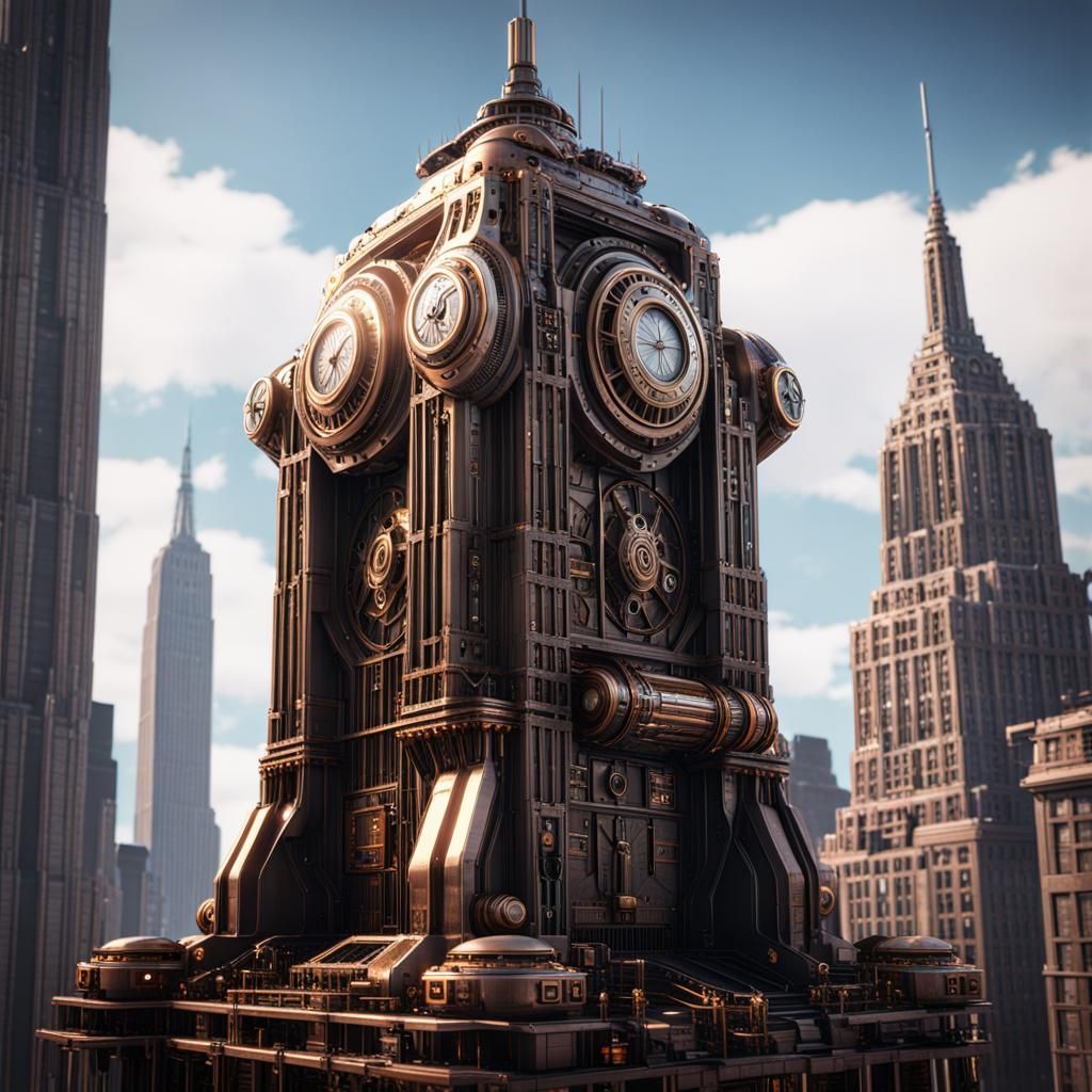 Steampunk Empire State Building in 8K Resolution