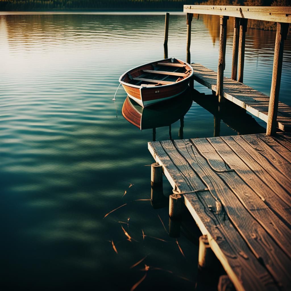 Boat on Lake: Cinematic Film Still