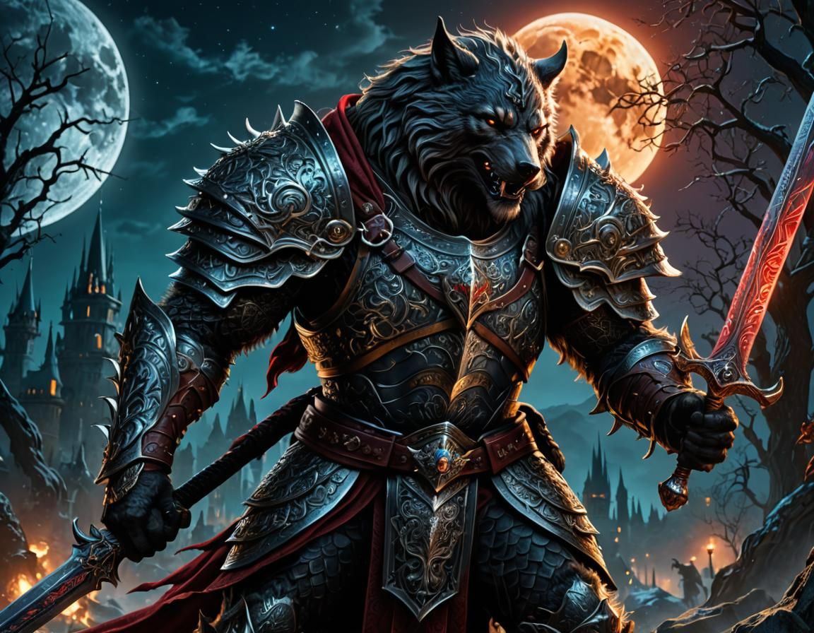 Werewolf Knight Ready for Battle in Vibrant Colors