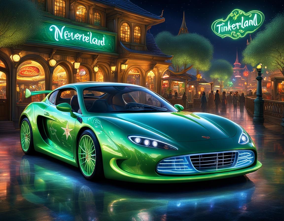 Tinkerbell Sports Car in Neverland: Digital Art