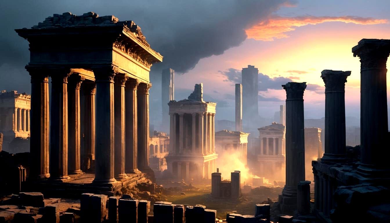 Ancient City Ruins at Twilight