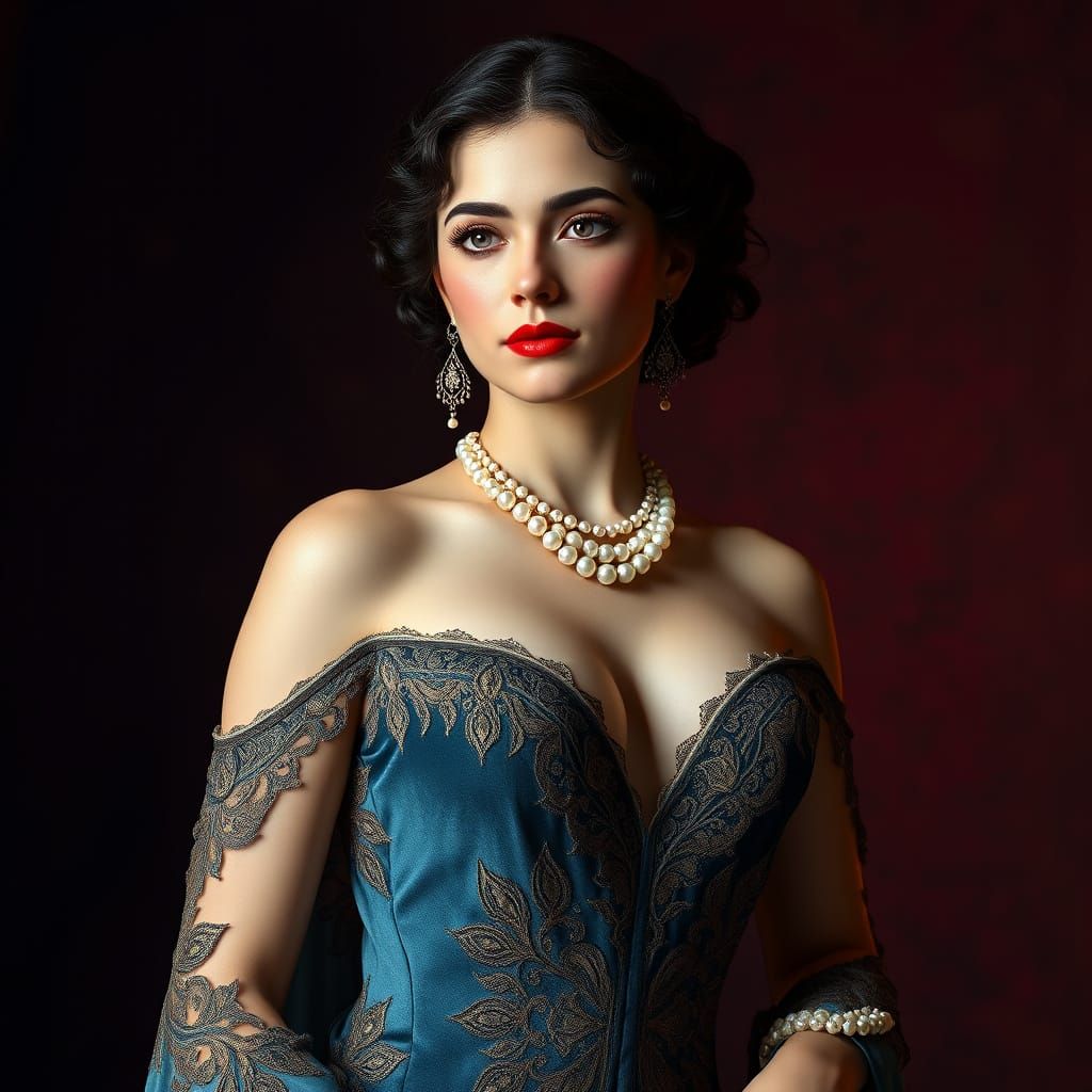 Elegant Courtesan in Opulent Velvet Gown