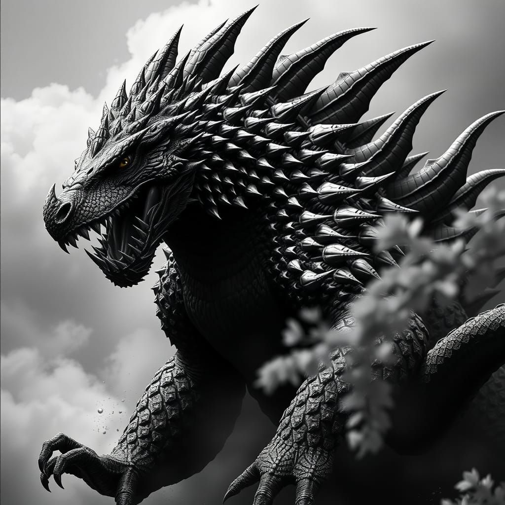 Monochrome Hyperrealistic Anguirus Concept Art