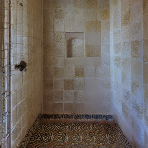 Warm Vintage Bathroom Scene in Portuguese Tilework