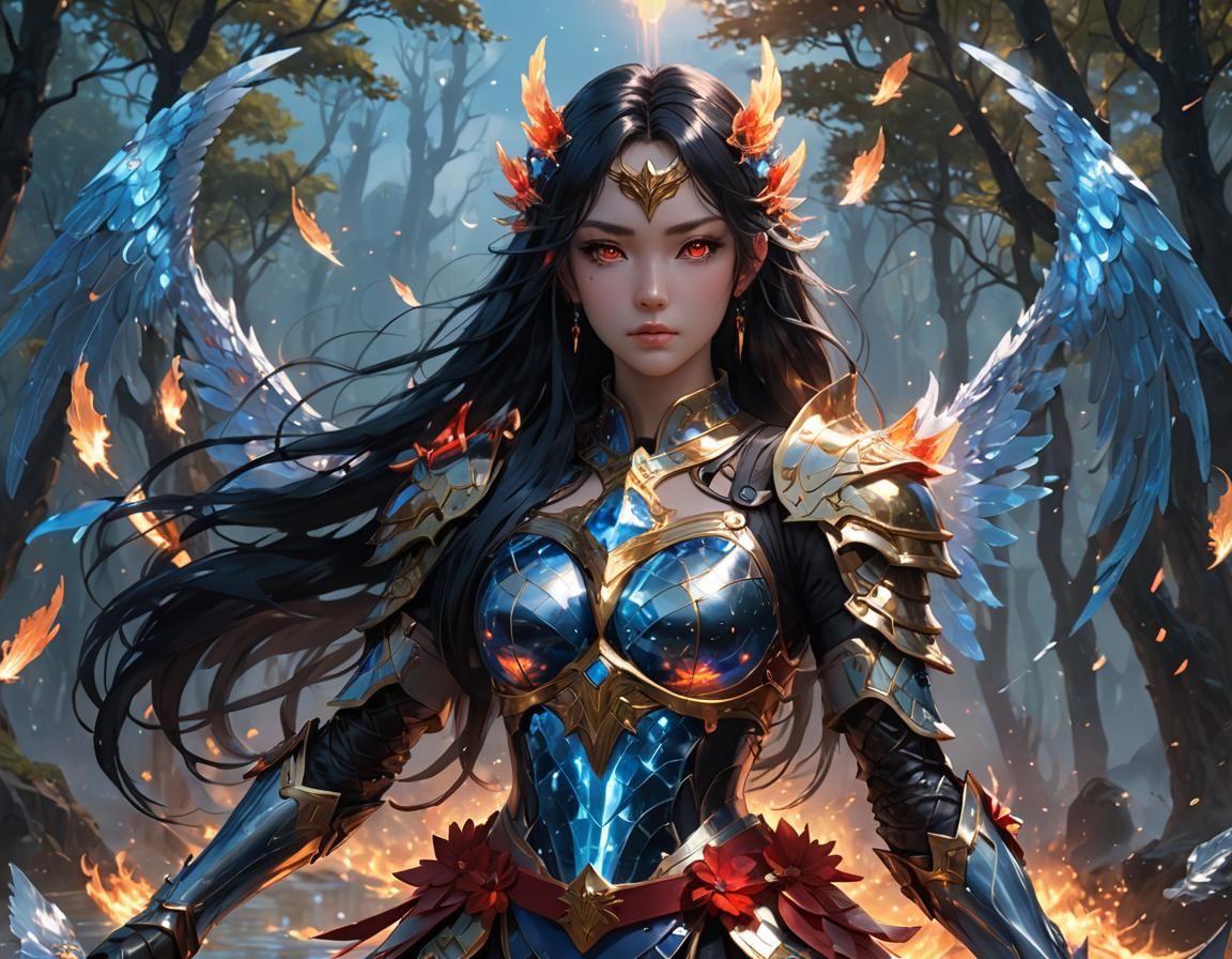 Cosmic Knight in Fiery Field: Anime Style 3D Art