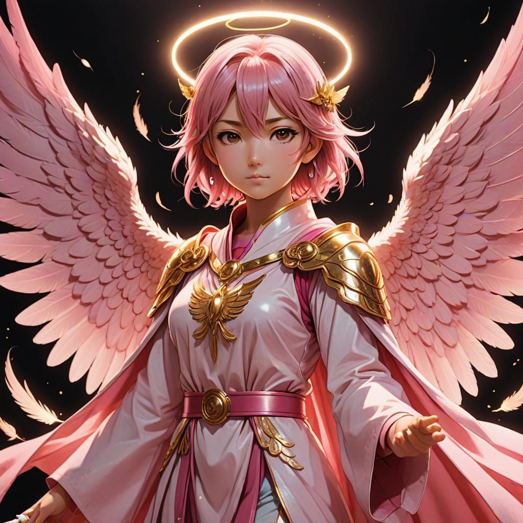 Kawaii Angel with Glowing Sword in Shoujo Anime Style