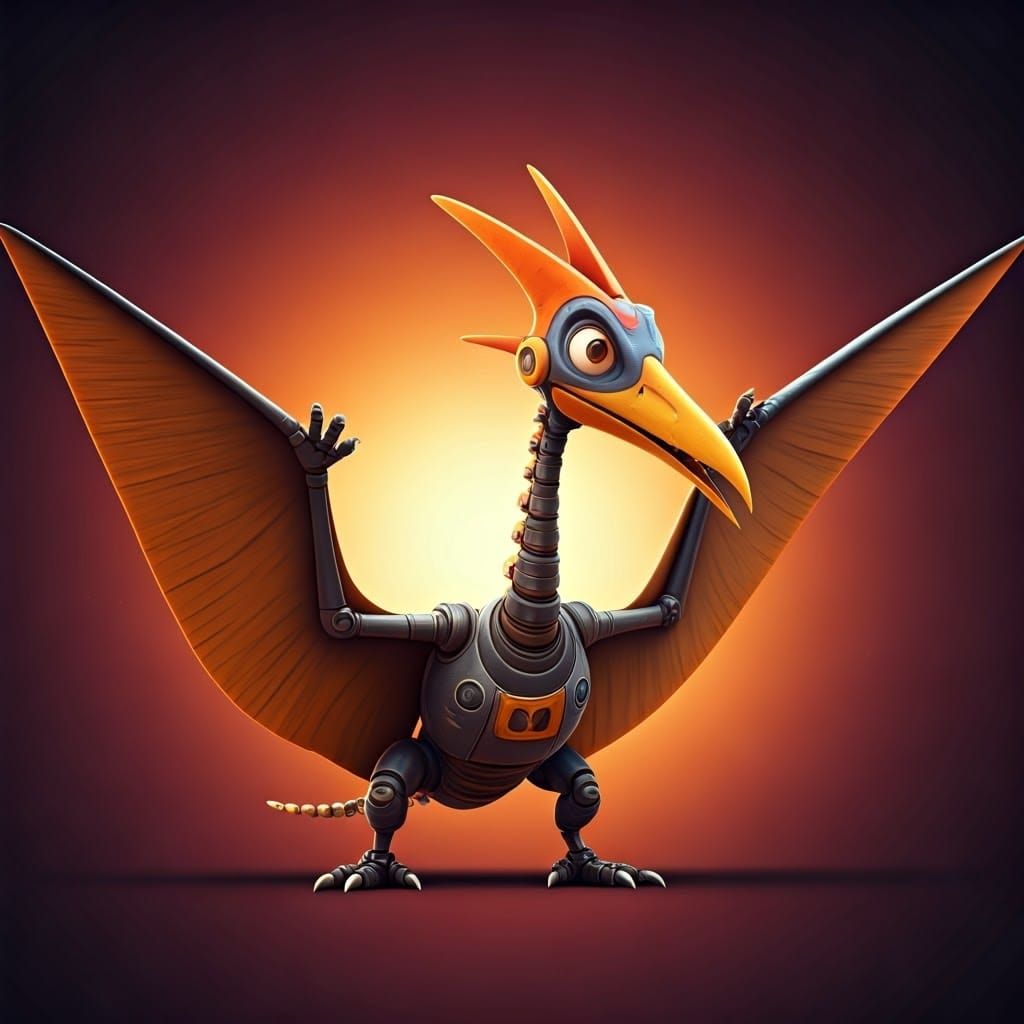 Vibrant Pterodactyl Robot Concept in Cinematic 3D