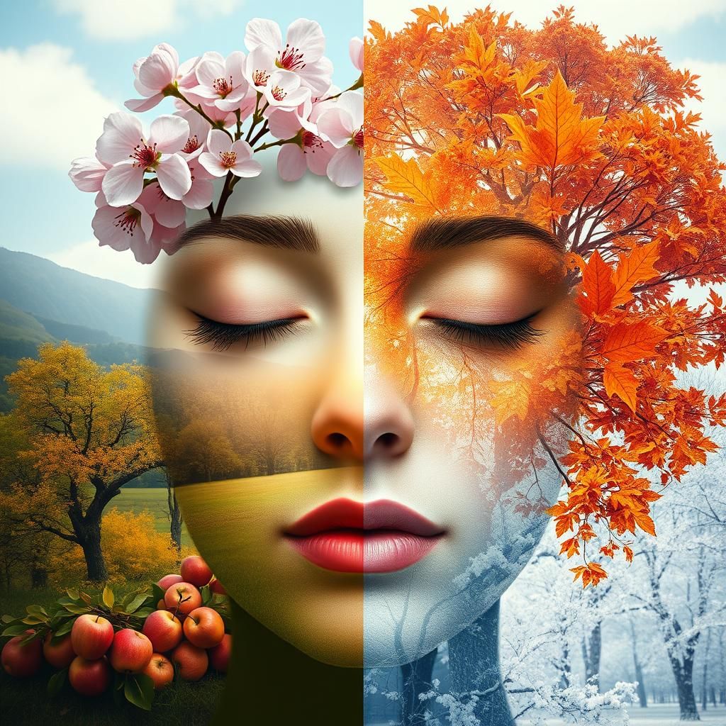 Four Seasons Face in Surreal Digital Art