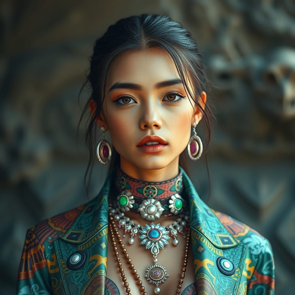 Hyperrealistic Portrait of Woman in Futuristic Jewellery