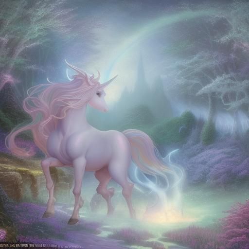 Ethereal Last Unicorn in a Thomas Kinkade Style