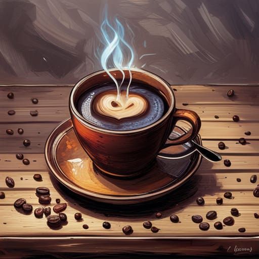 Steamy Coffee Cup: Hyperdetailed Fantasy Art