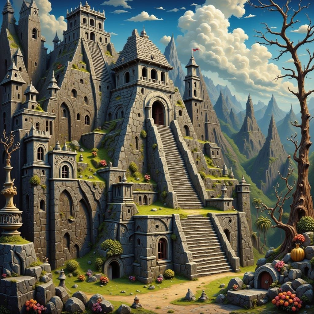 Aztec Priest and Temple in Claymation Style