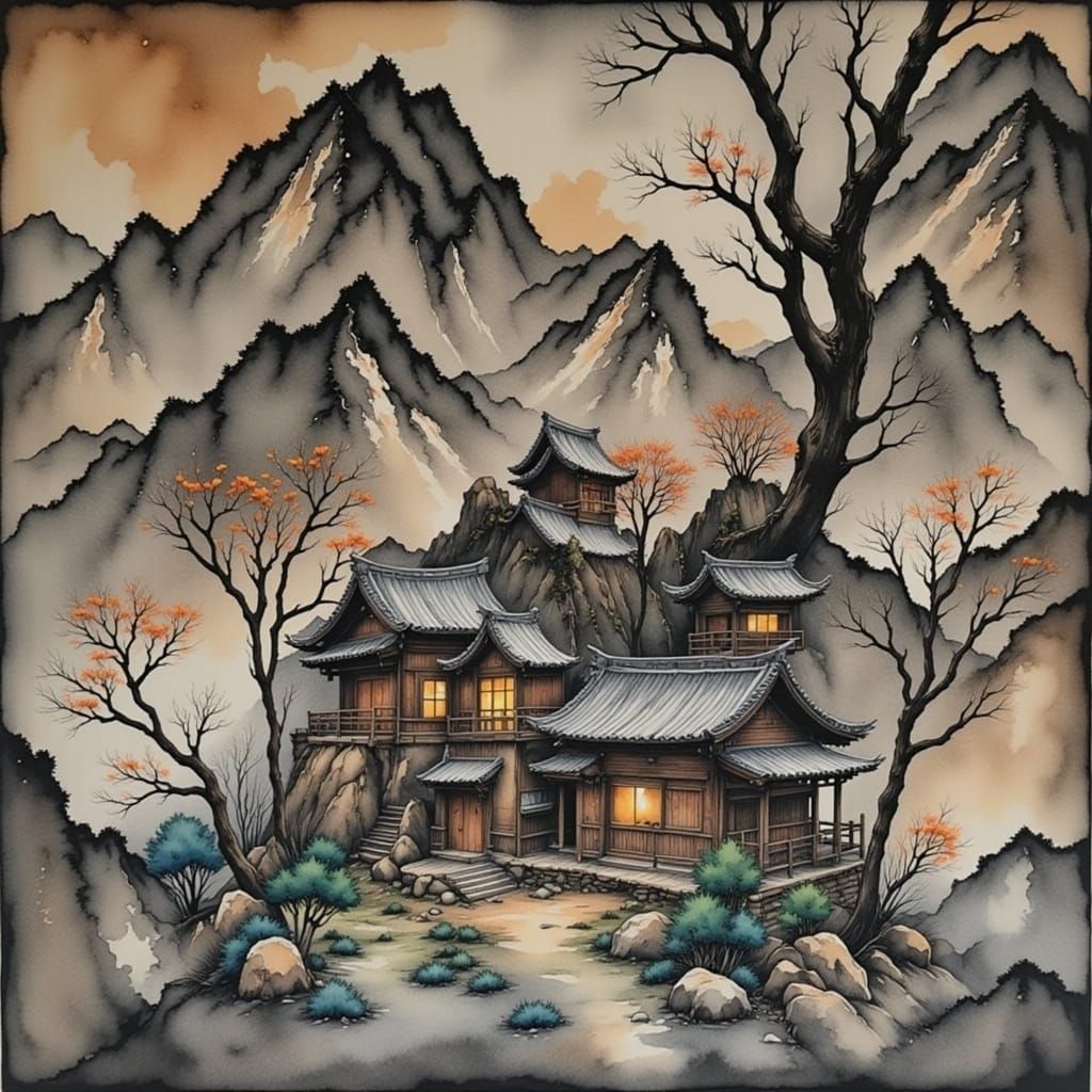 Abstract Design with Ink Wash Effect