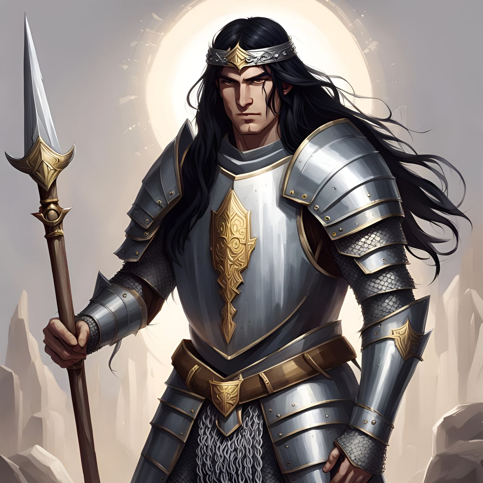 Aasimar Knight with Spear and Shield