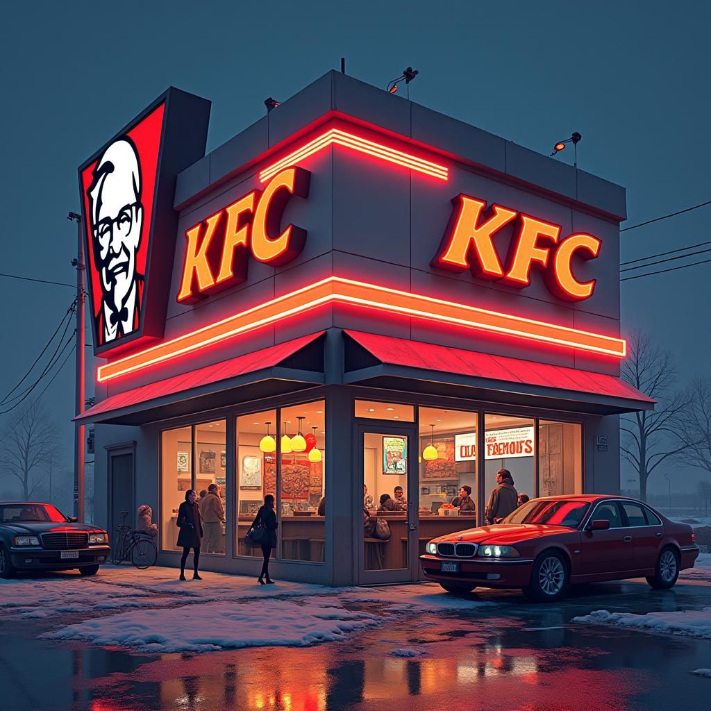 Geometric Cubist Fast Food Scene in 8-bit Style