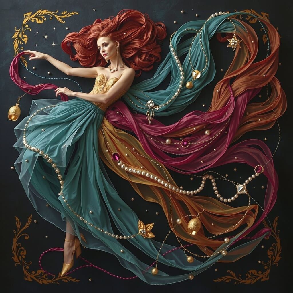 Glamorous Dancer in Haute Couture Adorned with Jewels