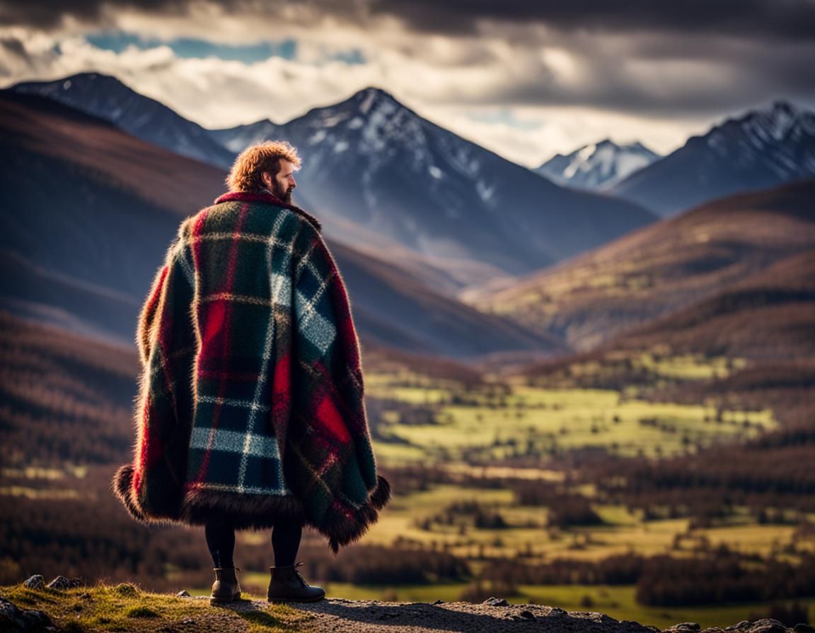 Scottish Highlander in Plaid with Dramatic Lighting