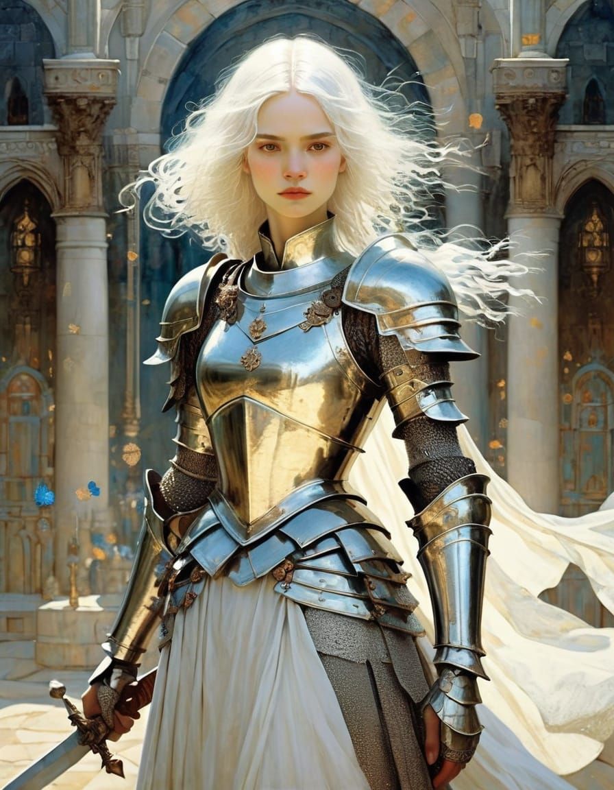 Female Knight in Shining Armour Art Nouveau Style