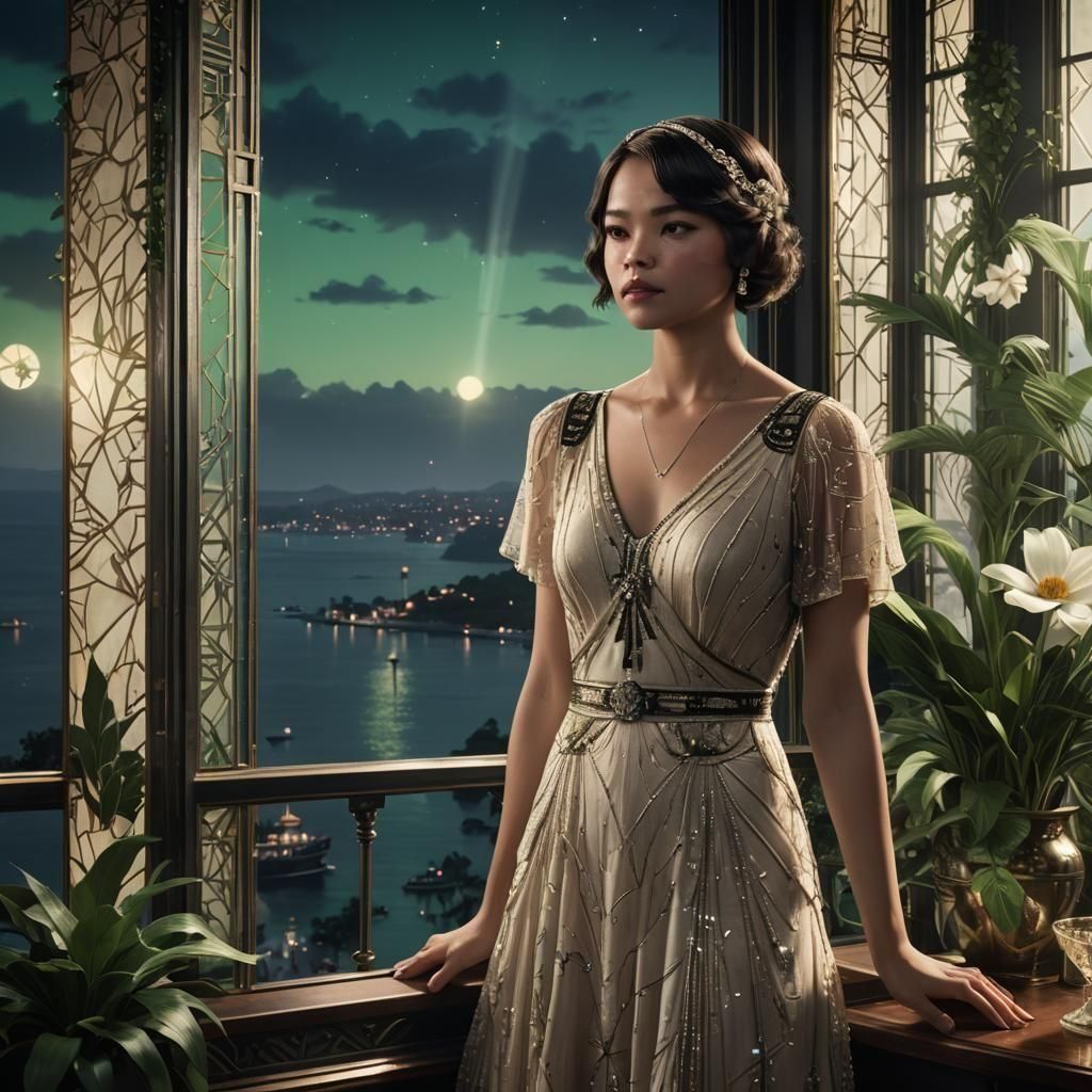 Daisy Buchanan Gazing at Green Light, Fantasy Art