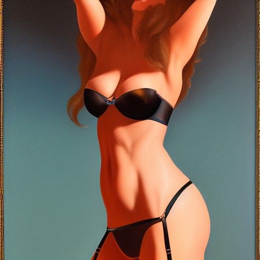 Playboy-Inspired Lingerie Portrait in Oil Painting Style