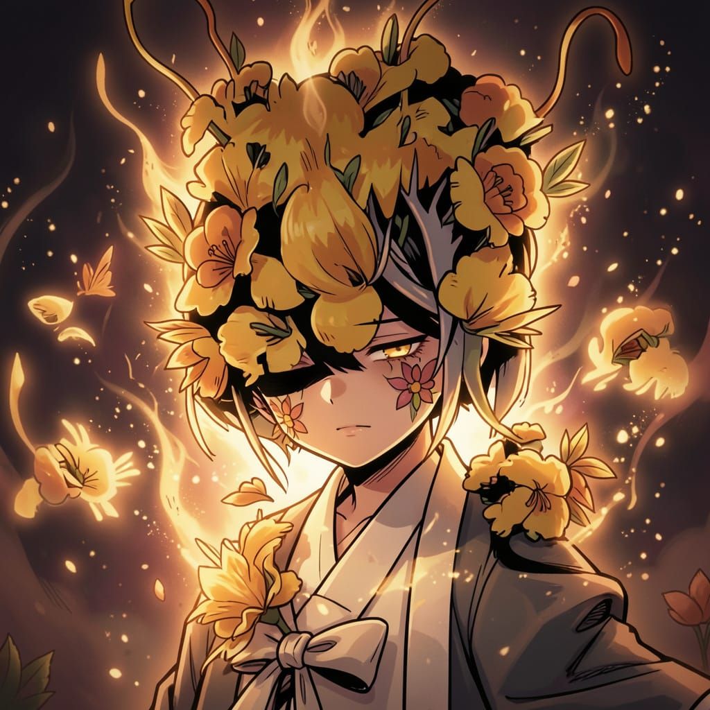 Floral Character Emanating Perfumed Aura in Manga Style