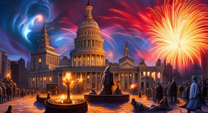 Surrealistic 4th of July Celebration with Epic Fireworks and...