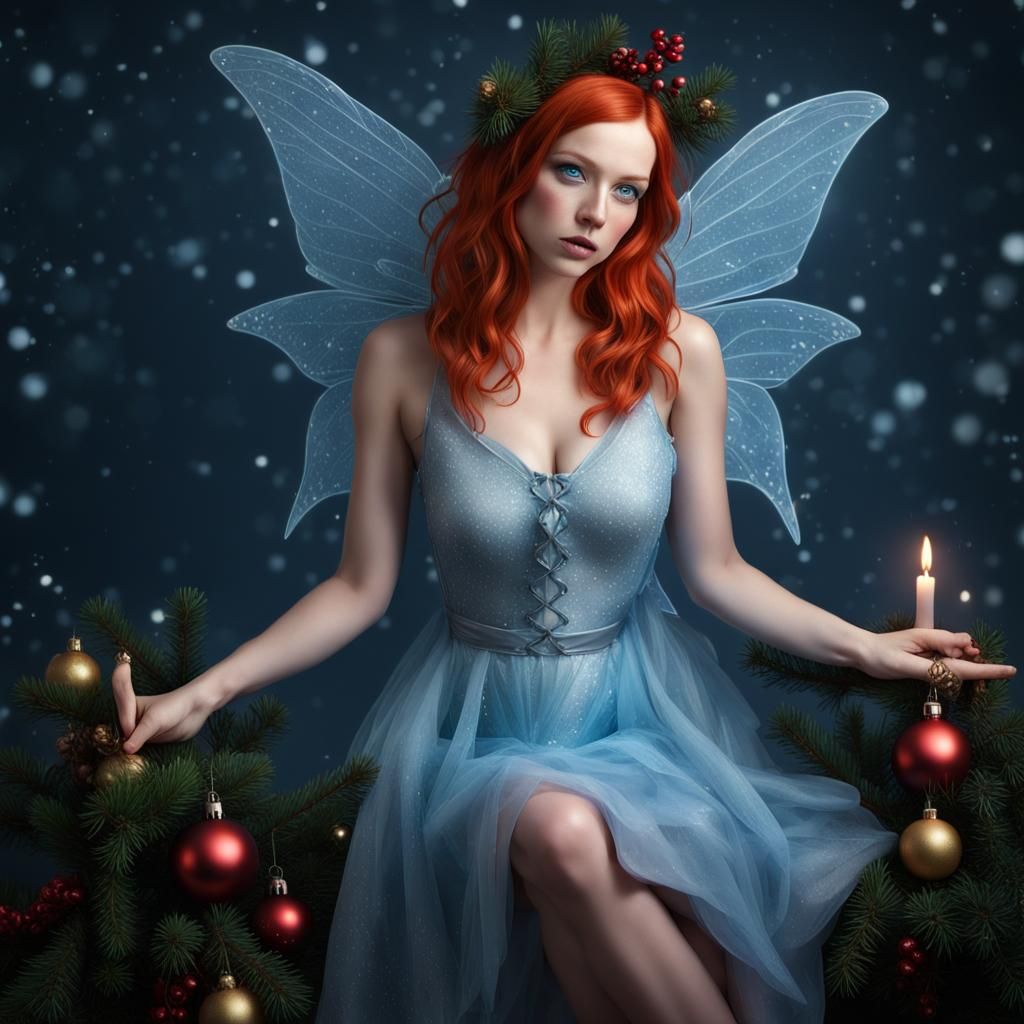 Redhead Christmas Fairy Portrait in Digital Art Style
