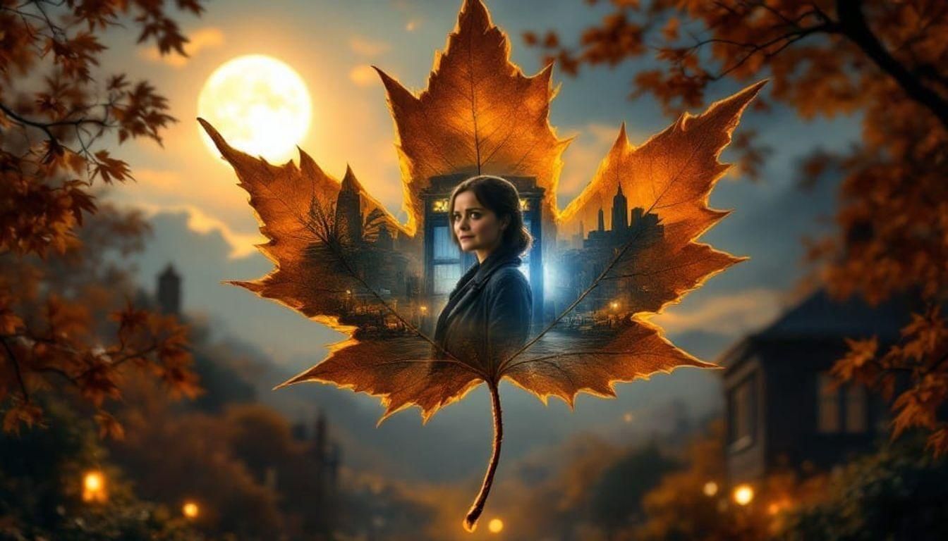 Autumn Maple Leaf with TARDIS Double Exposure in Twilight To...