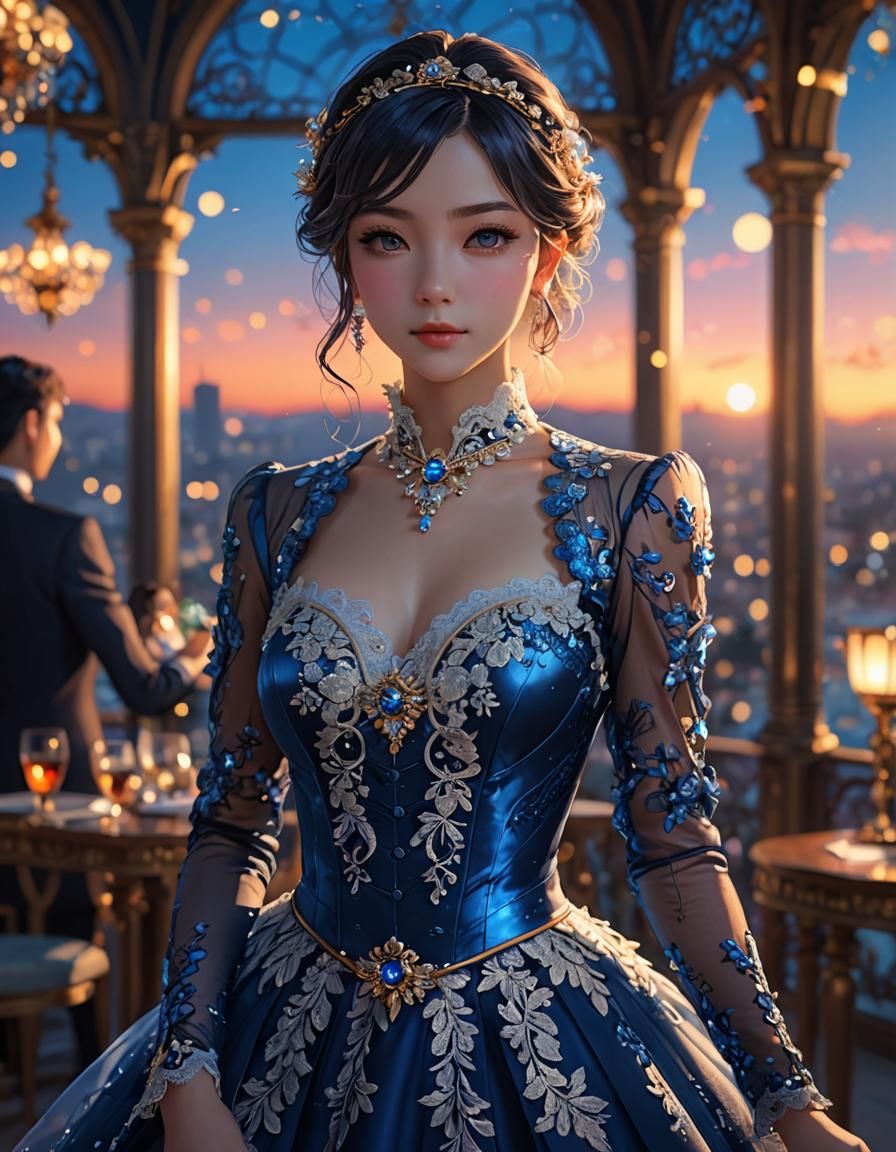 Lace Blue Ballroom Suit in 3D Anime Art