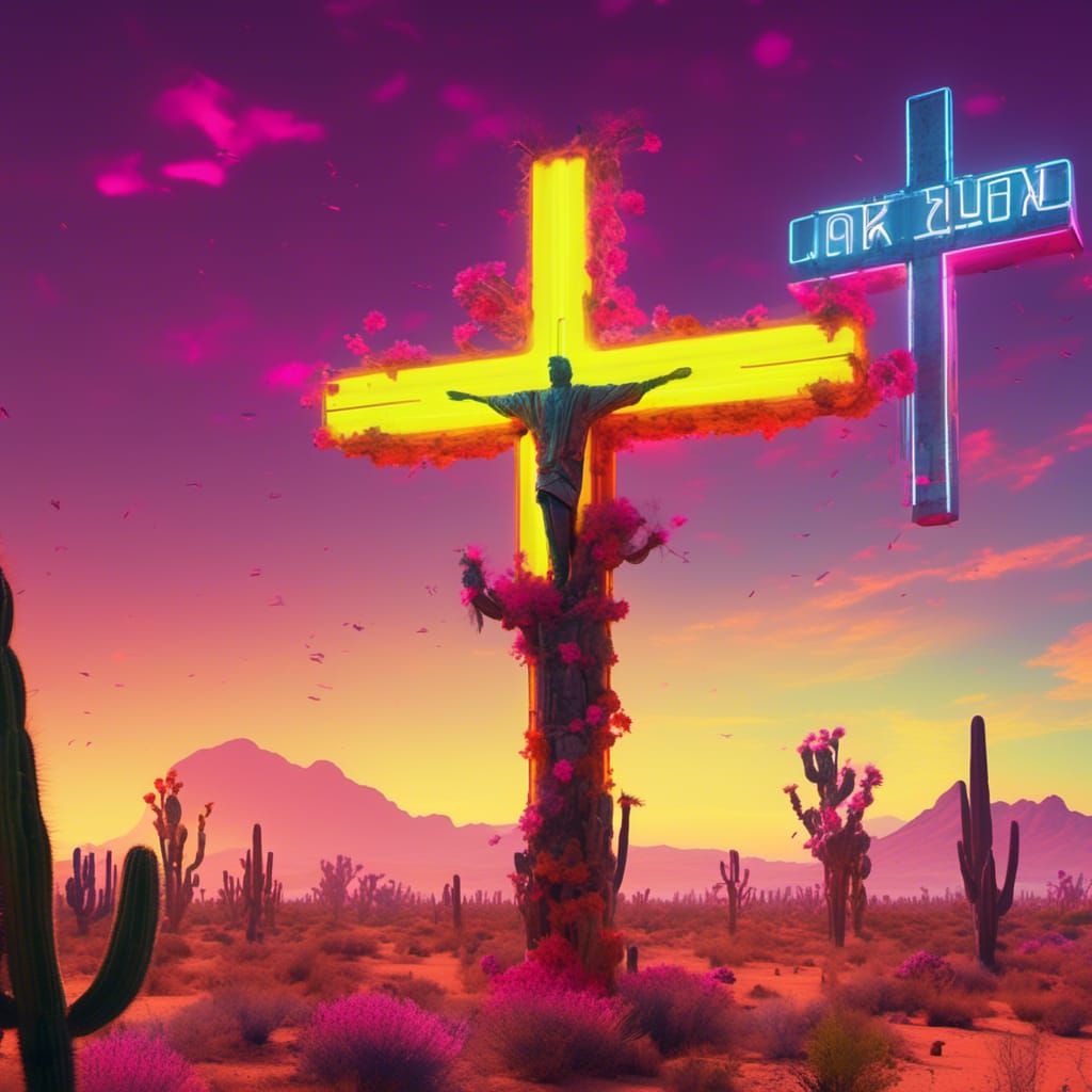 Cyberpunk Desert Bloom: A Neon Cross in 2099
