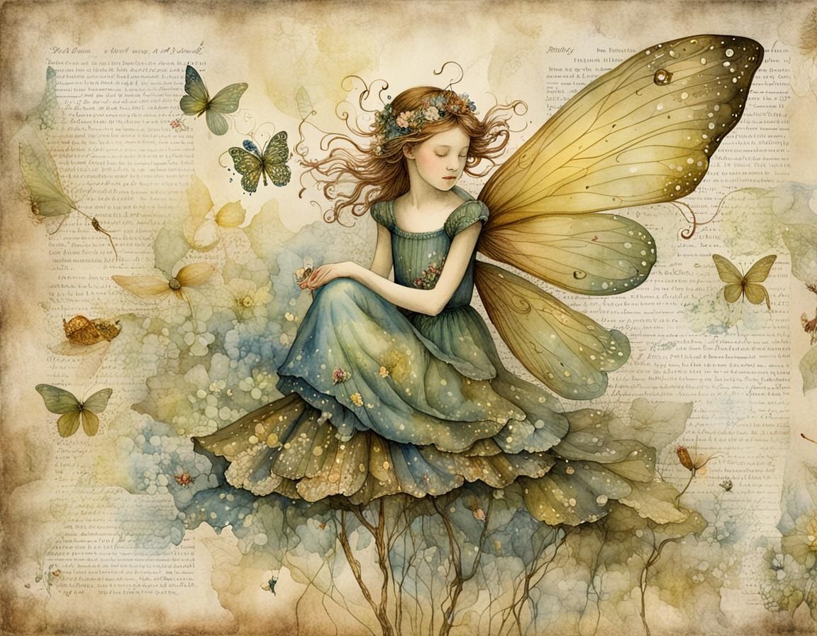 Whimsical Watercolor Fairies Encyclopedia Poster Art