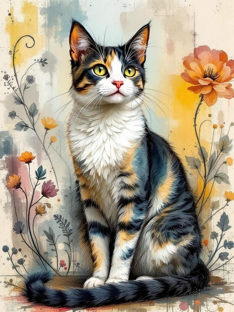 Elegant Cat in Dadaist Airbrush Collage