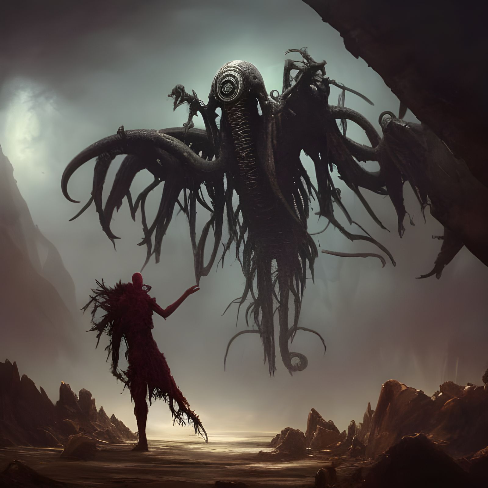 Dark Post-Apocalyptic Landscape Ruled by Elder God