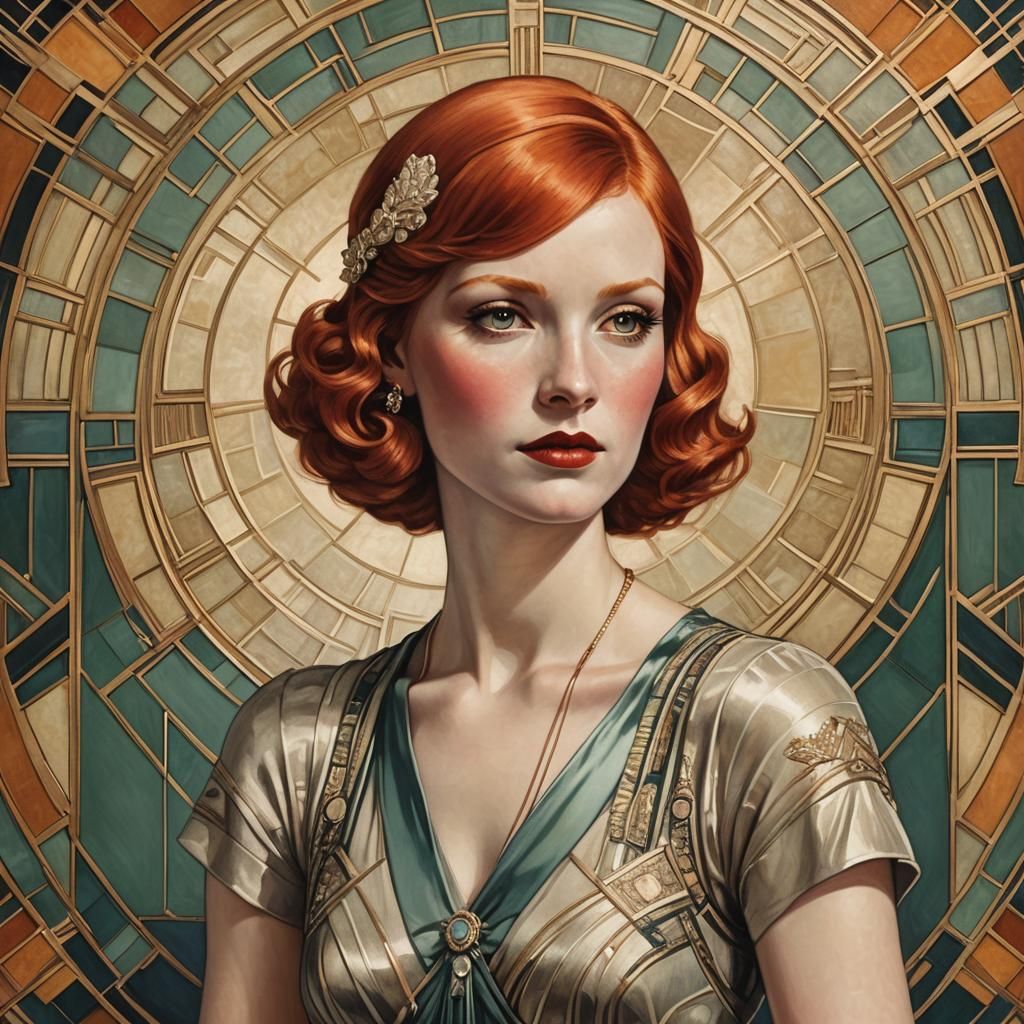 Redhead Art Deco Portrait
