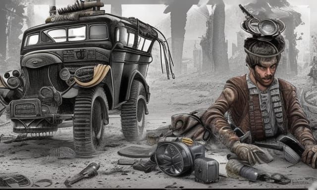 Post-Apocalyptic Dieselpunk Explorers in a Gritty World