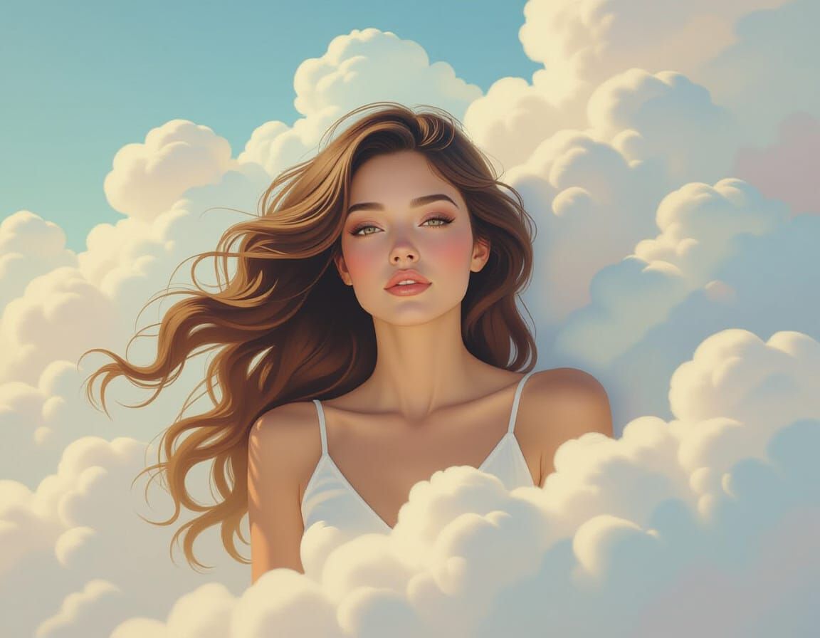 Ethereal Woman with Flowing Hair as Airbrushed Clouds