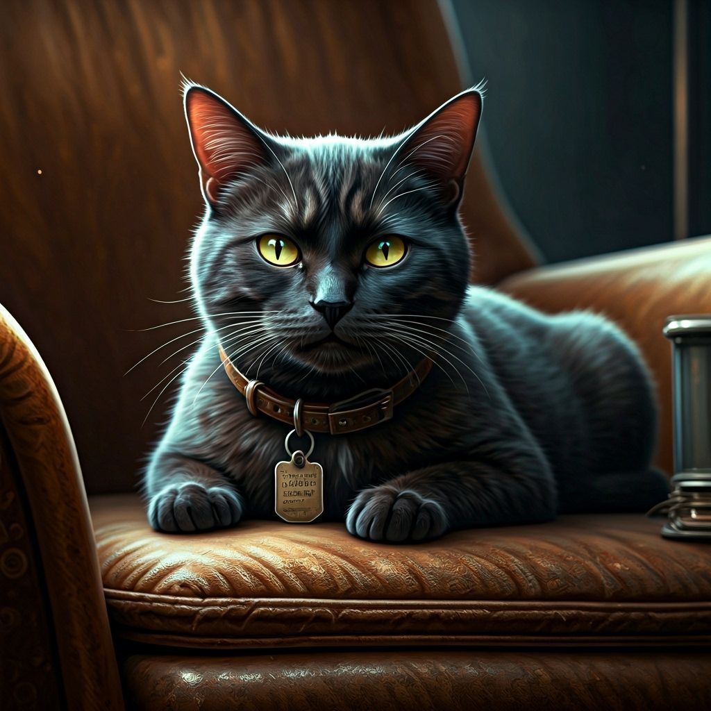 Enigmatic Black Cat Lounging in Retro Film Noir Style