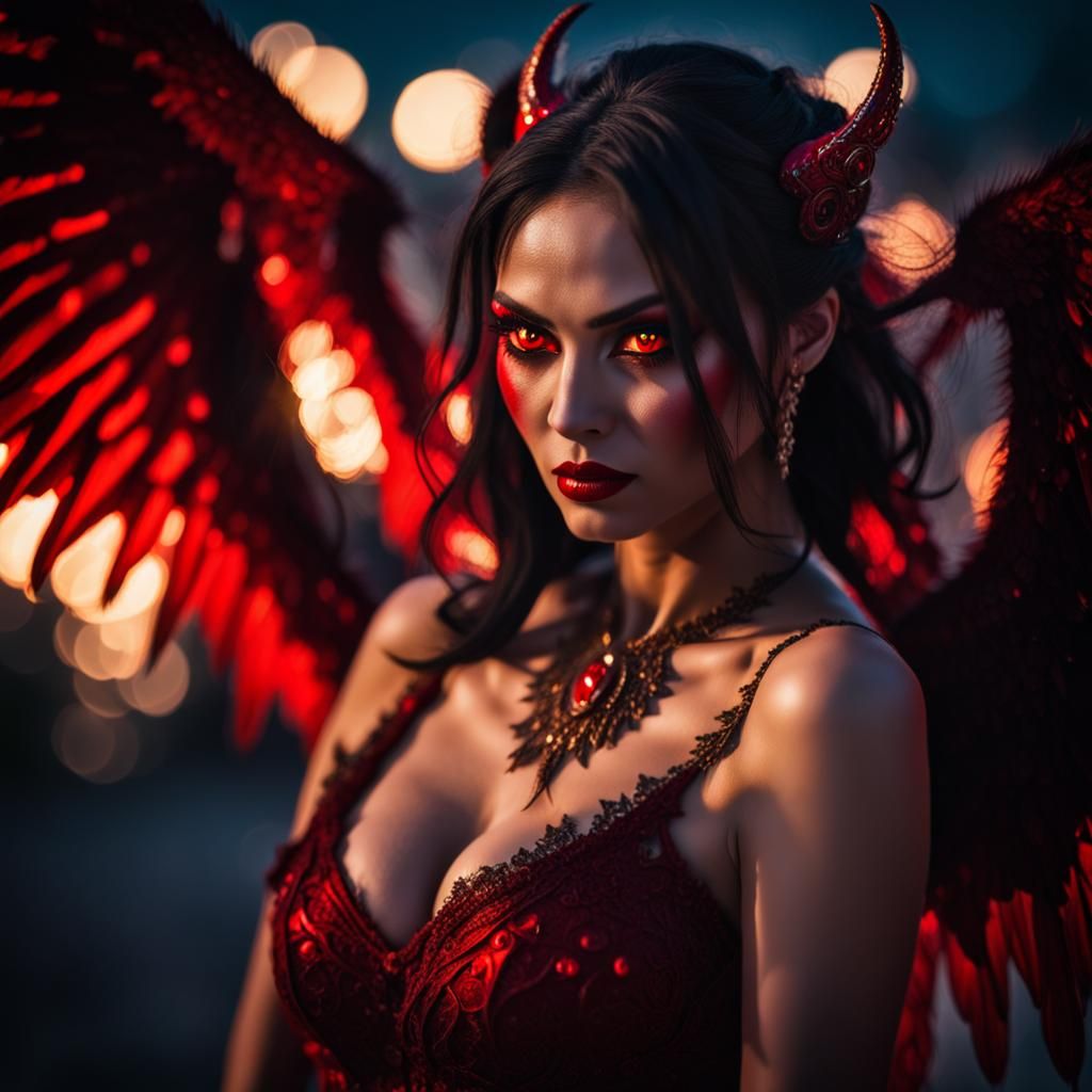 Winged Demon Queen in Moonlight