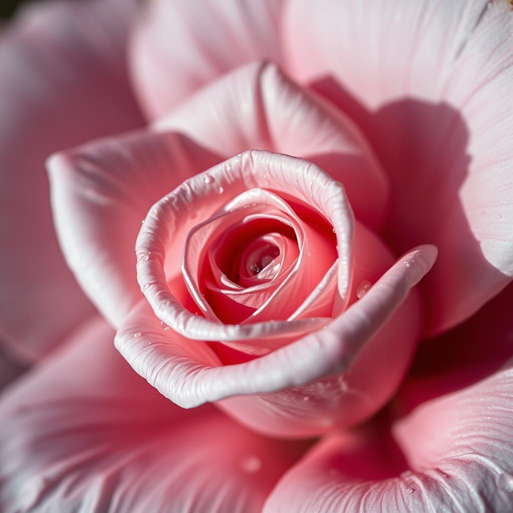 Ethereal Light Pink Rose with Water Droplets