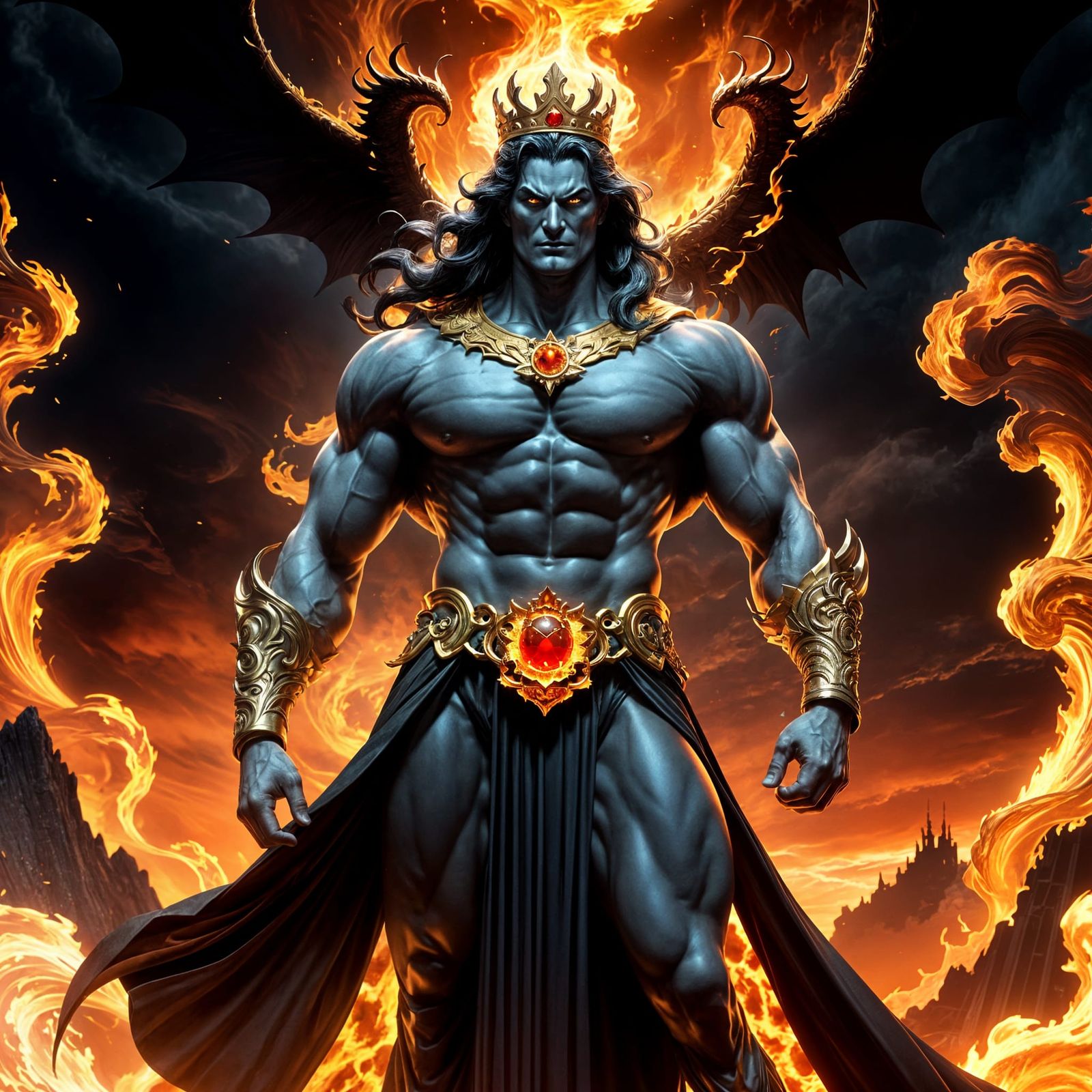 Hyper-Detailed Hades with Fiery Sky Background