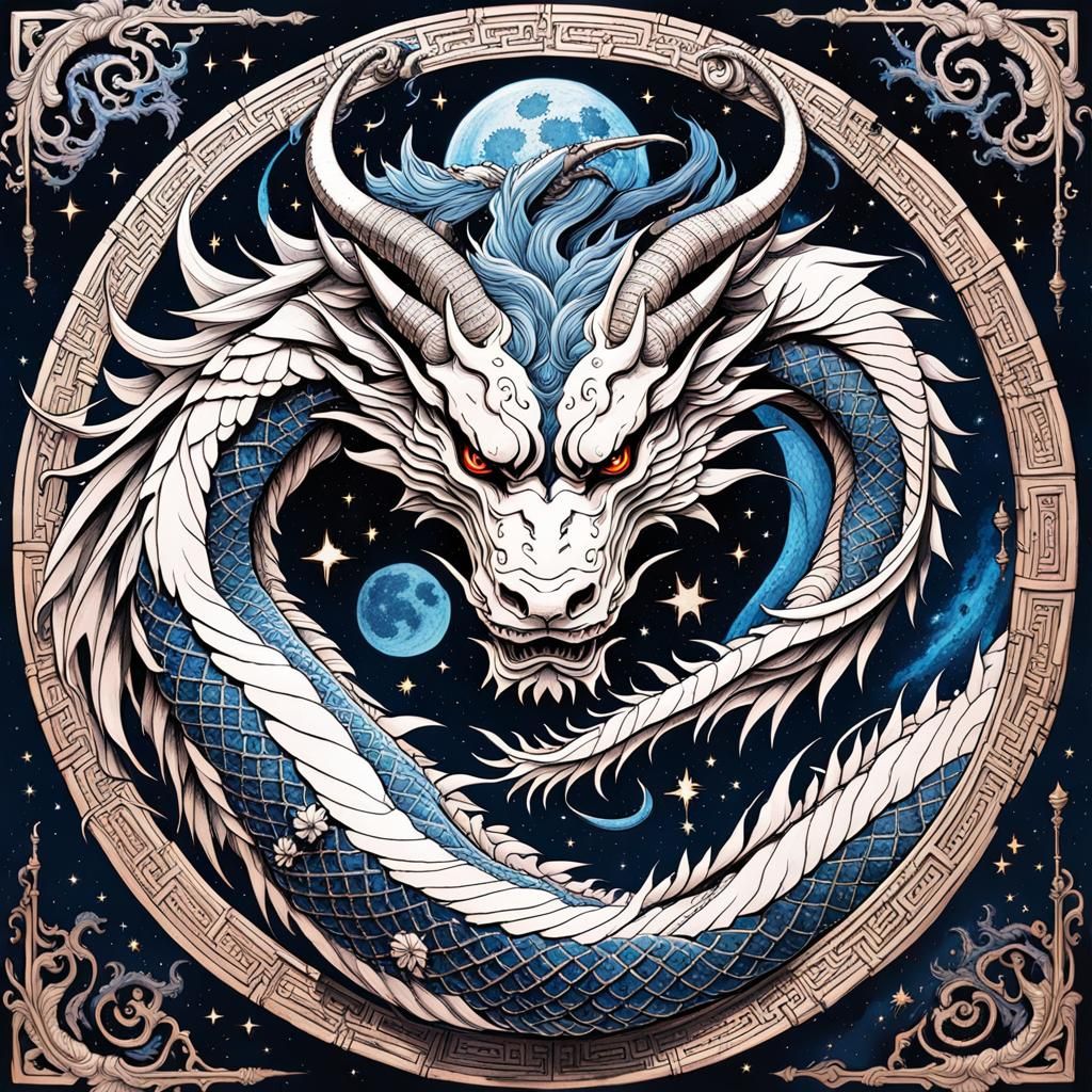 High Gothic Dragon with Cherry Blossoms in Gouache Style