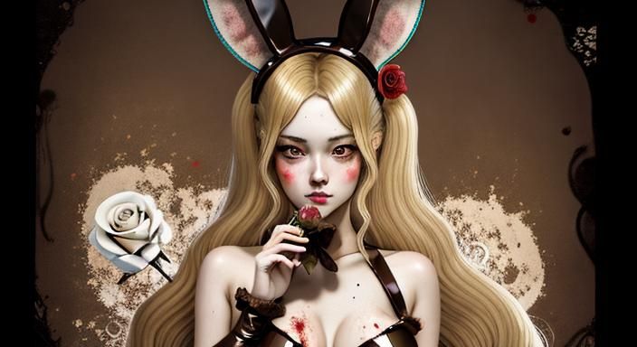 Kitsune Girl in Playboy Costume: Vintage Portrait