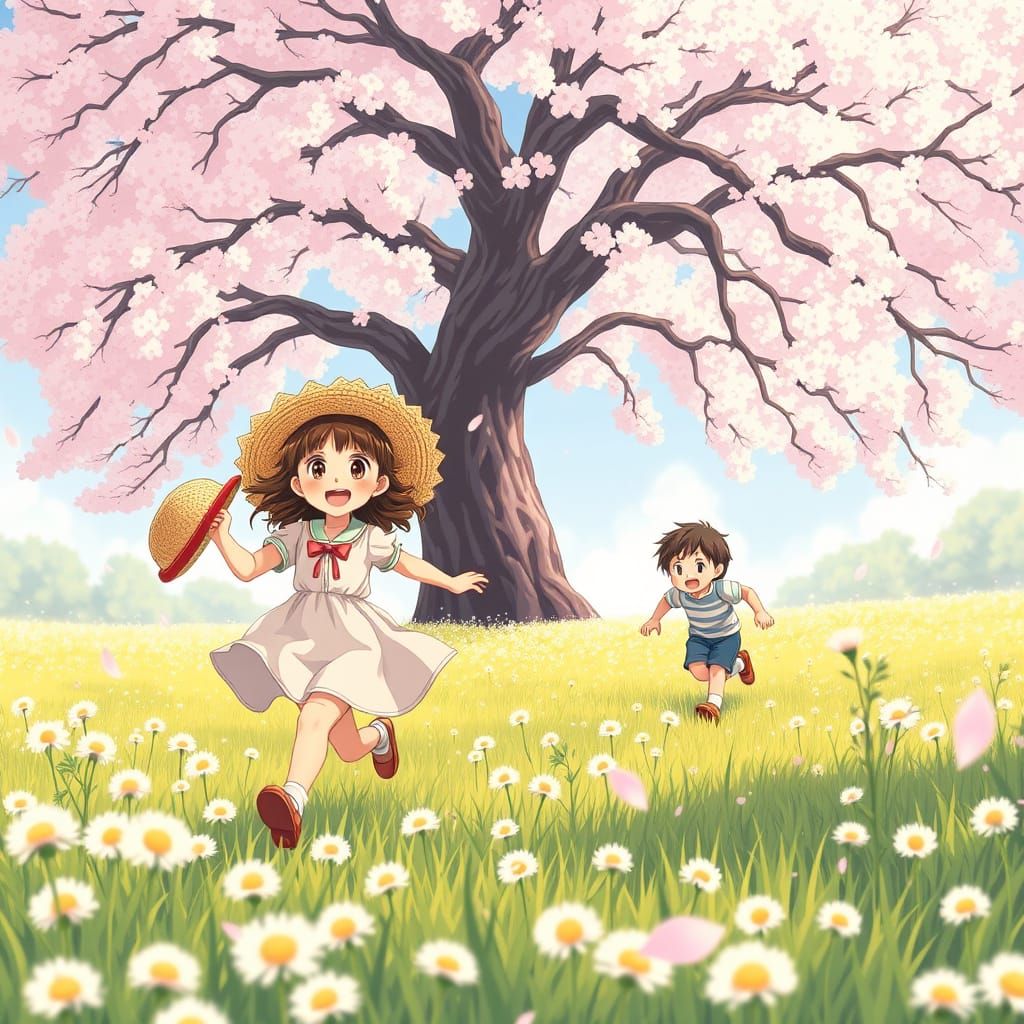 Joyful Childhood Escapade in Vibrant Cherry Blossom Wonderla...