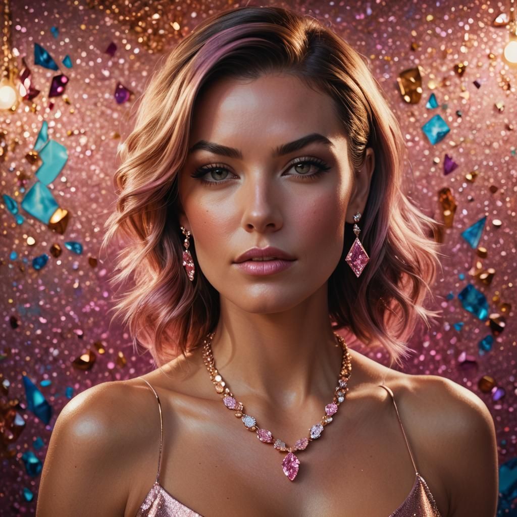 Glamorous Model Portrait with Rose Gold and Pink Diamonds
