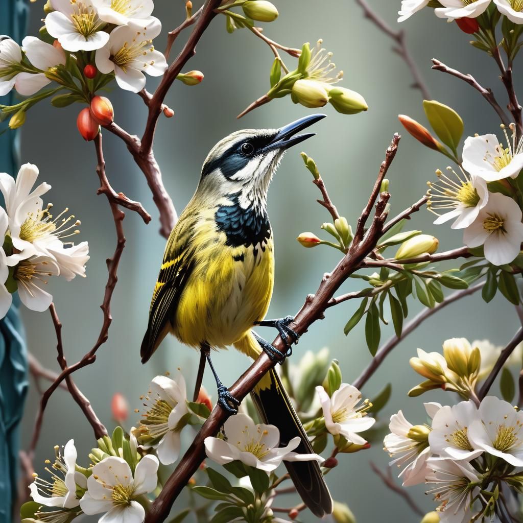 Honeyeater at a Bloom: A Hyperreal Masterpiece